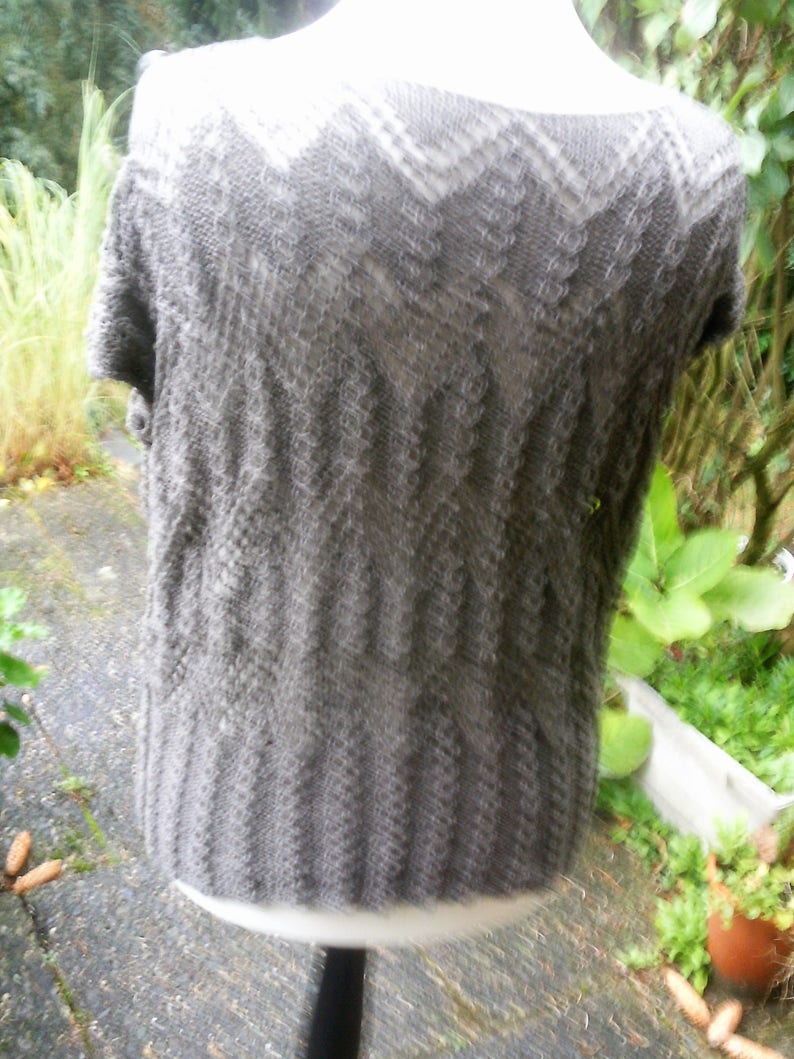 Knitted top, openwork relief pattern, taupe, top, shirt, transparent, handmade, sexy, size 36-38 S, UK 10-12, US 8-10, image 7