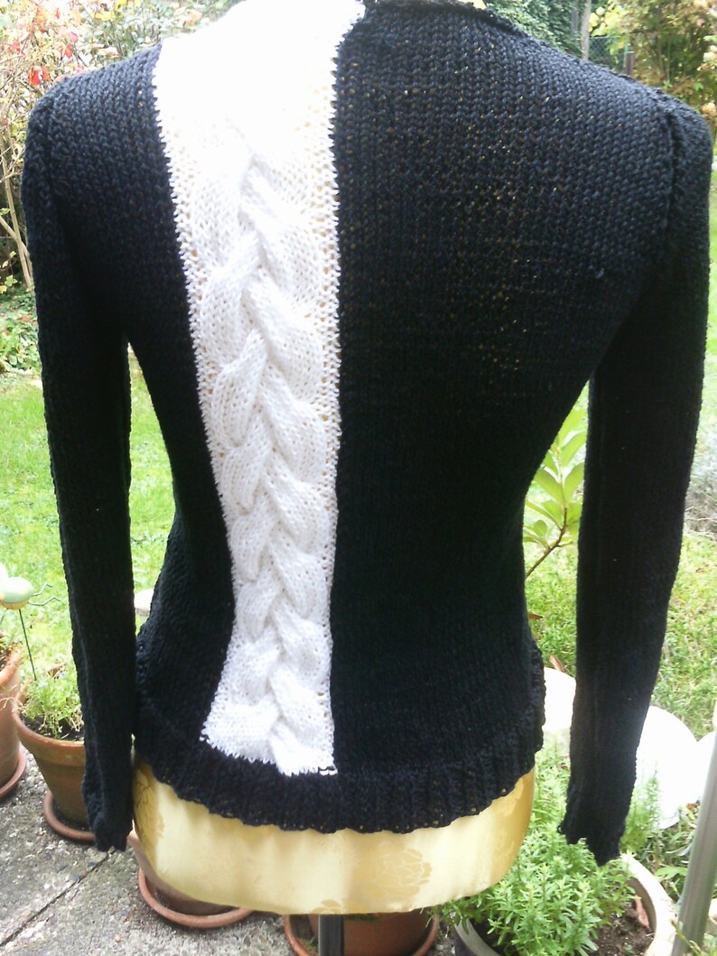 size 36-38, Knitted sweater black with white plait S UK 10-12 US 8-10