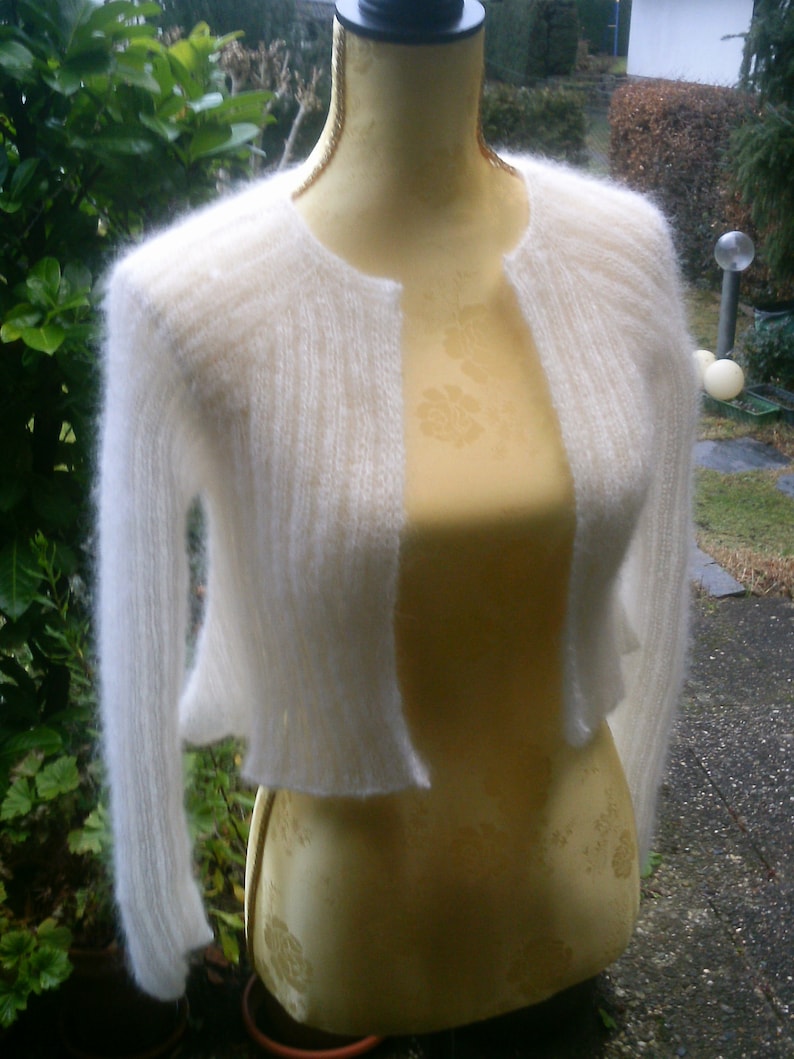 UK 10-12 Mohair US 8-10 Silk White Knit Short Jacket Size 36-38,S