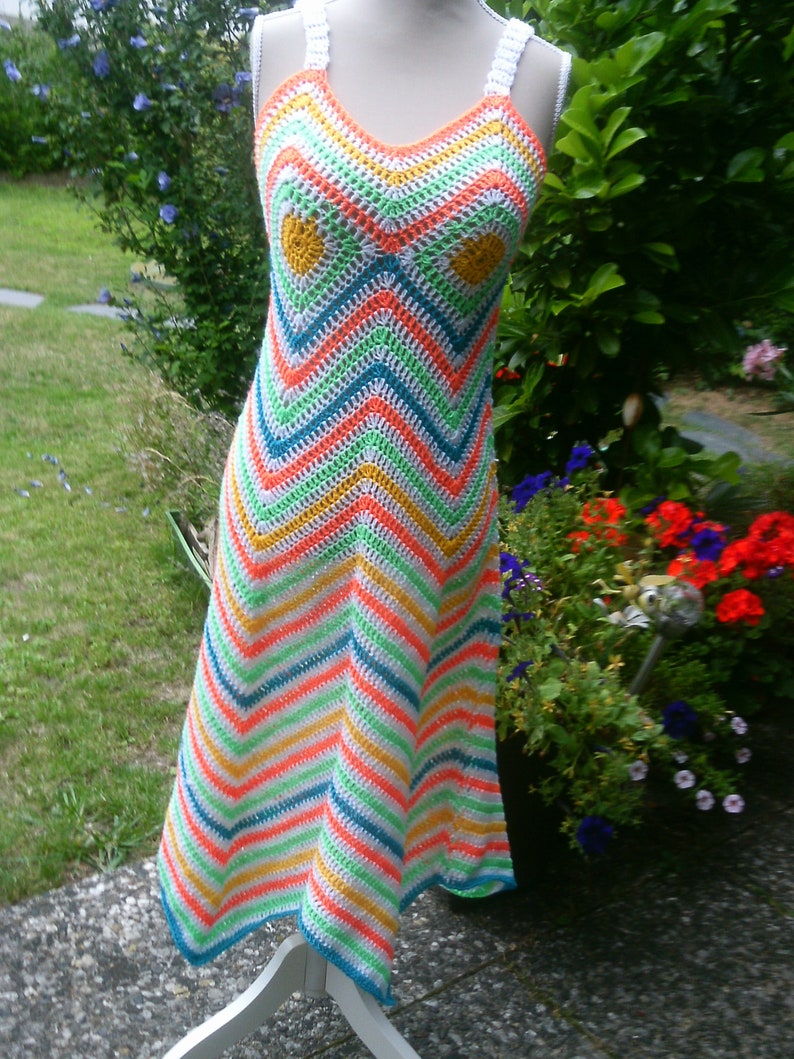 Robe maxi au crochet avec des mamies dans le haut, look festival, amour d'été, taille 34-36, XS, US 6-8, UK 8-10 image 1