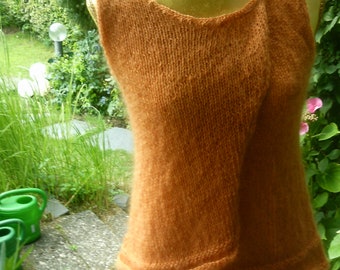 Knit top with mohair, asymmetric shape, orange, size. 36-38, S, UK 10-12, US 8-10