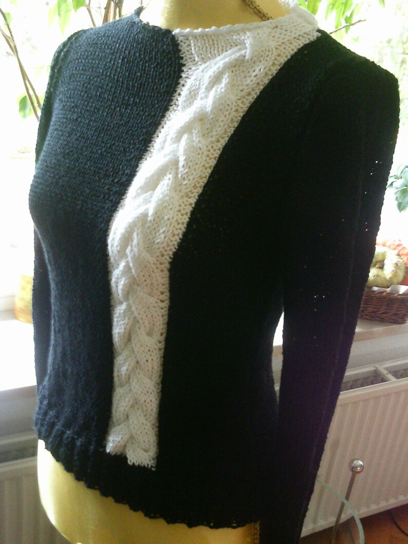 size 36-38, Knitted sweater black with white plait S UK 10-12 US 8-10