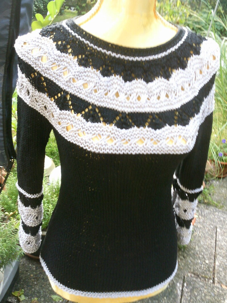 Knitted sweater with round pass black and light grey size 36-38 UK 10-12 S US 8-10