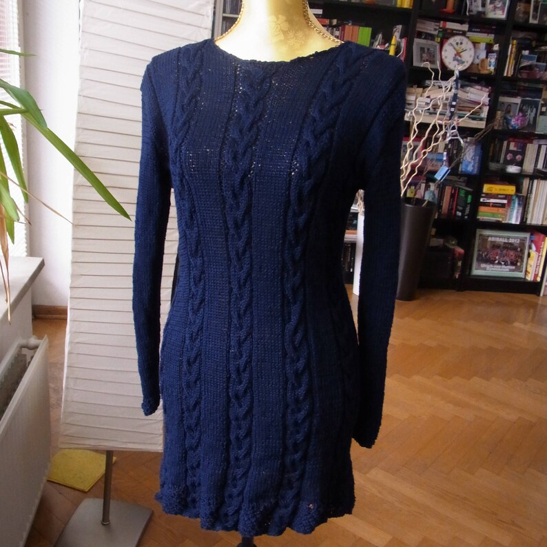 Classic knit dress, dkl.blue with braids, size 36-38 S, UK 10-12, US 8-10 image 3