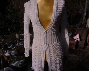 White cardigan knitted with hema organic yarn, size 36-38, S, UK 10-12, US 8-10