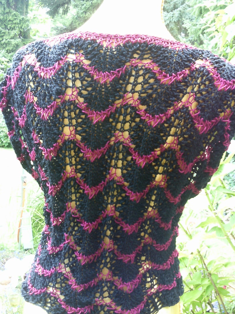 Lace Top, Magenta Black, Wave Pattern, Summer, Love, Handmade image 3