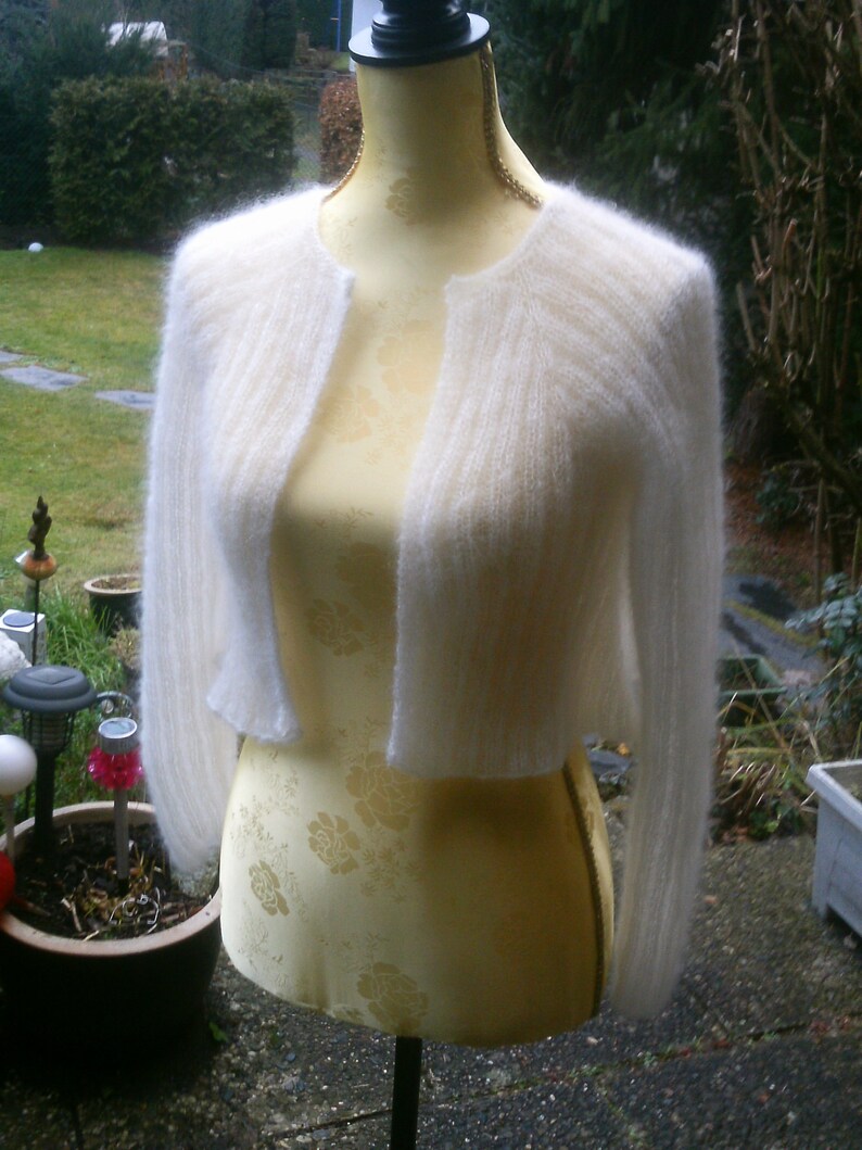UK 10-12 Mohair US 8-10 Silk White Knit Short Jacket Size 36-38,S