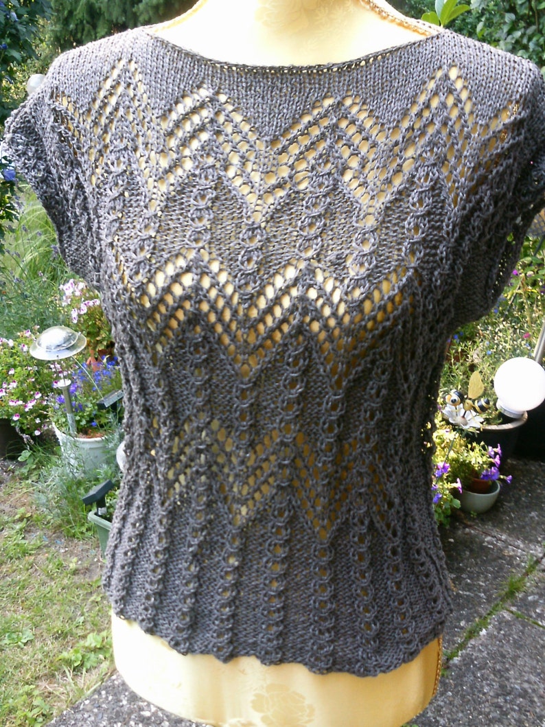 Knitted top, openwork relief pattern, taupe, top, shirt, transparent, handmade, sexy, size 36-38 S, UK 10-12, US 8-10, image 4