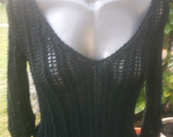 Chandail tricoté d’été, décolleté en V, noir, gr. 38-40, S-M,, UK 12-14, US 10-12