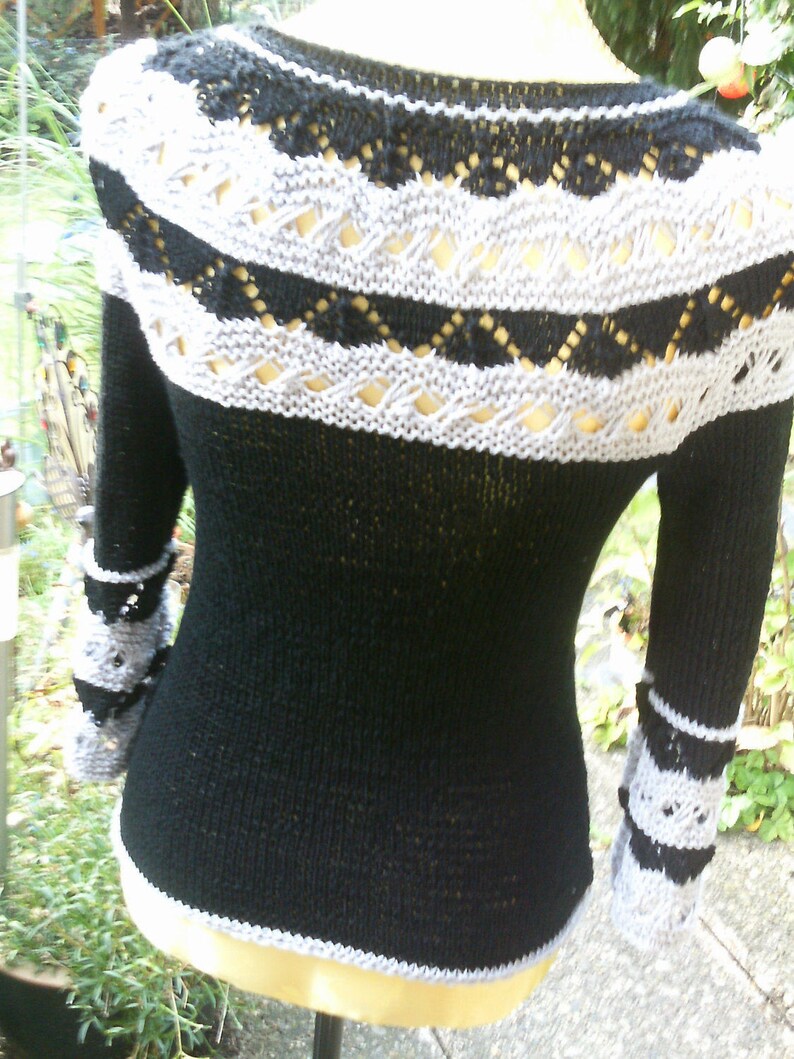 Knitted sweater with round pass black and light grey size 36-38 UK 10-12 S US 8-10