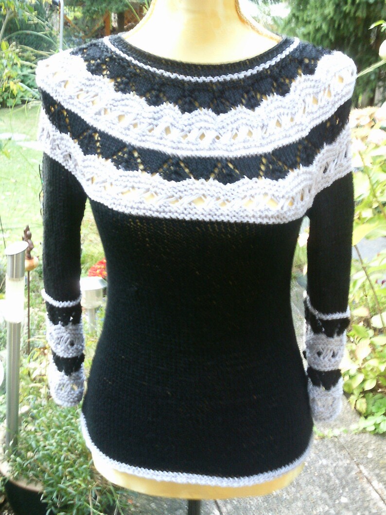 Knitted sweater with round pass black and light grey size 36-38 UK 10-12 S US 8-10