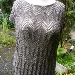 Knitted top, openwork relief pattern, taupe, top, shirt, transparent, handmade, sexy, size 36-38 S, UK 10-12, US 8-10, image 5