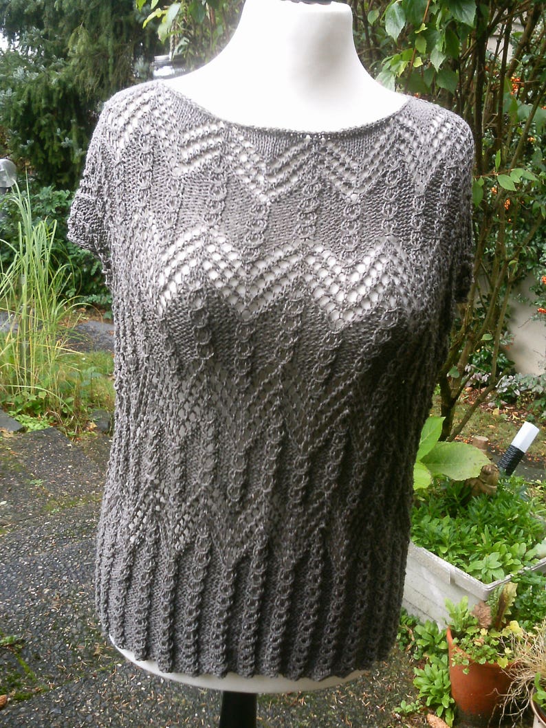 Knitted top, openwork relief pattern, taupe, top, shirt, transparent, handmade, sexy, size 36-38 S, UK 10-12, US 8-10, image 5