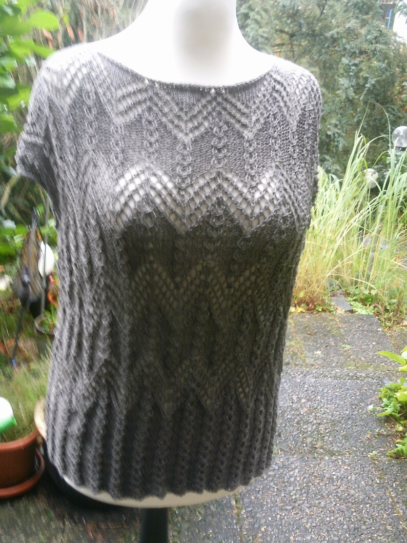 Knitted top, openwork relief pattern, taupe, top, shirt, transparent, handmade, sexy, size 36-38 S, UK 10-12, US 8-10, image 10