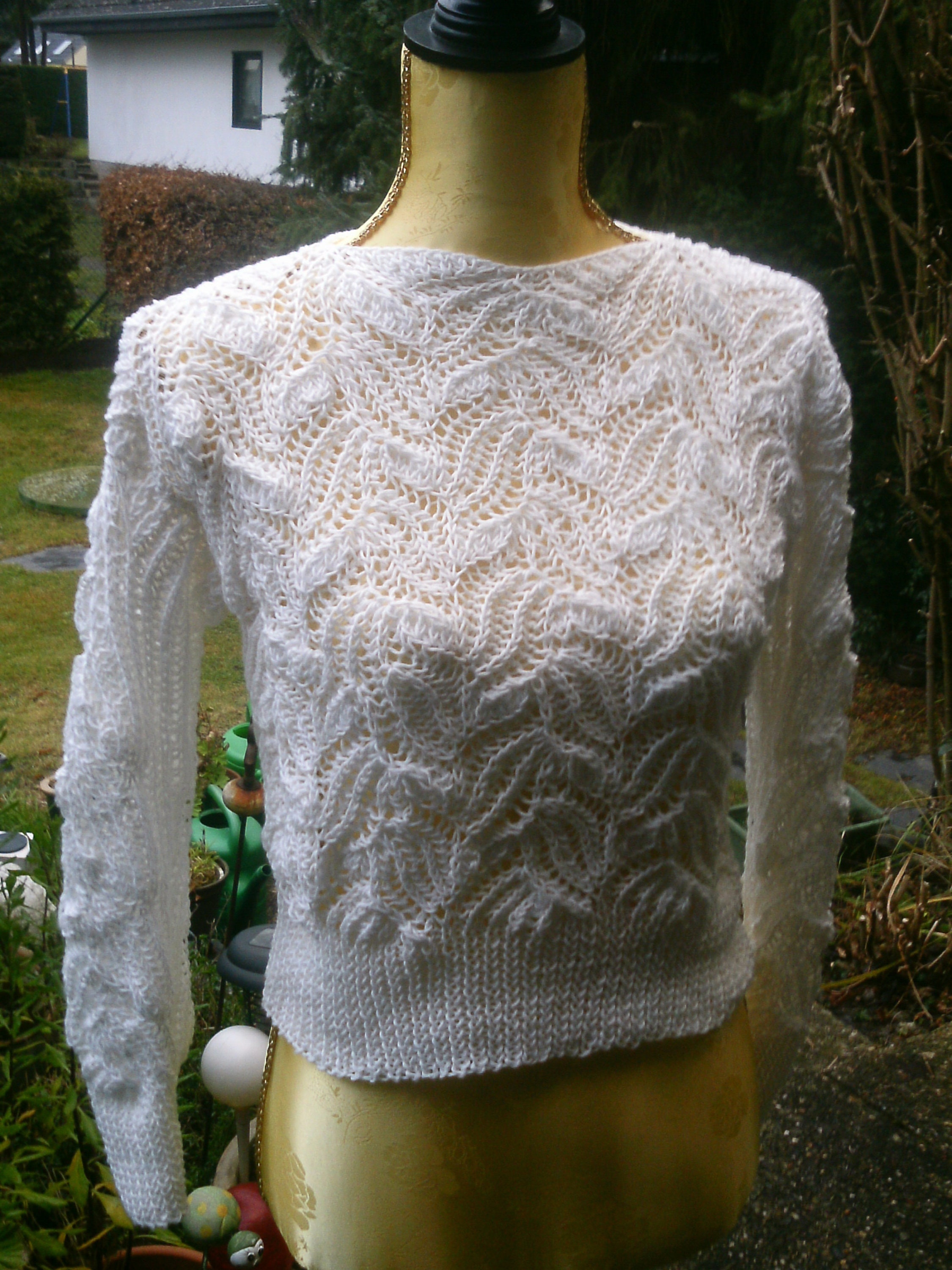 White Knitted Sweater Relief Pattern 