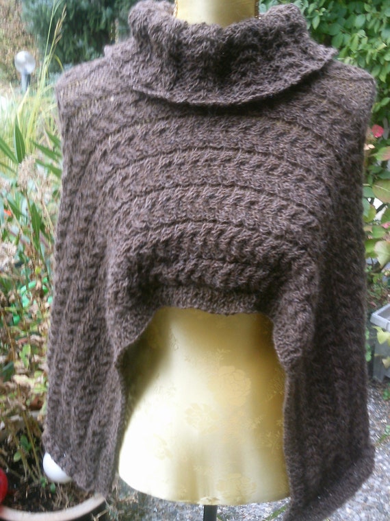 Cape With Roll Collar, Poncho, Short Poncho, Sweater, Brown, Cable Pattern Ribs, Size 36-38, S, UK 10-12, US 8-10 - Etsy Canada Cape With Roll Collar, Poncho, Short Poncho, Sweater, Brown, Cable Pattern Ribs, Size 36-38, S, UK 10-12, US 8-10 - Etsy Canada