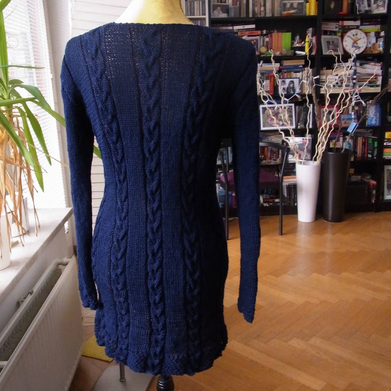 Classic knit dress, dkl.blue with braids, size 36-38 S, UK 10-12, US 8-10 image 2