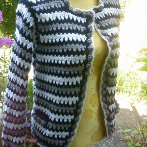Crochet jacket, dkl.blue-gray-white, size 36-38, S, UK 10-12, US 8-10 image 5