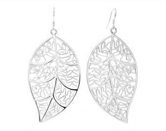 925 Sterling Silver Leaf Earrings, Sterling Silver Hanging Leaf, Drop Sterling Silver Leaf, 925 Silver Dangle Leaf, Silver Leaf, 925 Silver
