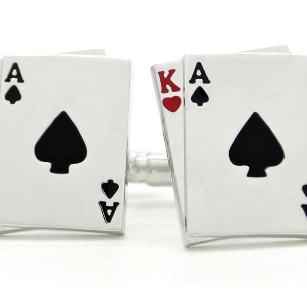 Genuine 925 sterling silver gambling cards cuff links for men, Ace and kings, casino Las Vegas cards, purple jewelry bag and black gift box