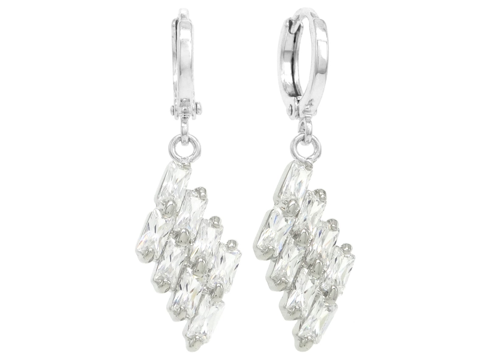 Drop Dangle Baguette Gemstone Earrings 18CT White Gold Plated - Etsy