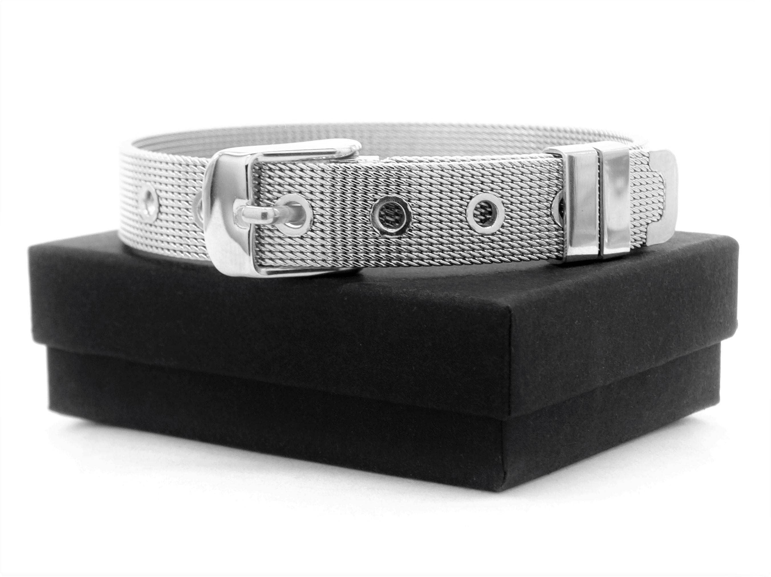 Genuine 925 Sterling Silver Mesh Belt Bracelet, Adjustable Belt Buckle