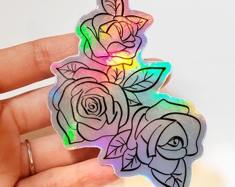 Holographic Rose Sticker | Laptop Sticker | Water bottle Sticker | Vinyl Sticker | Florals | Line Art
