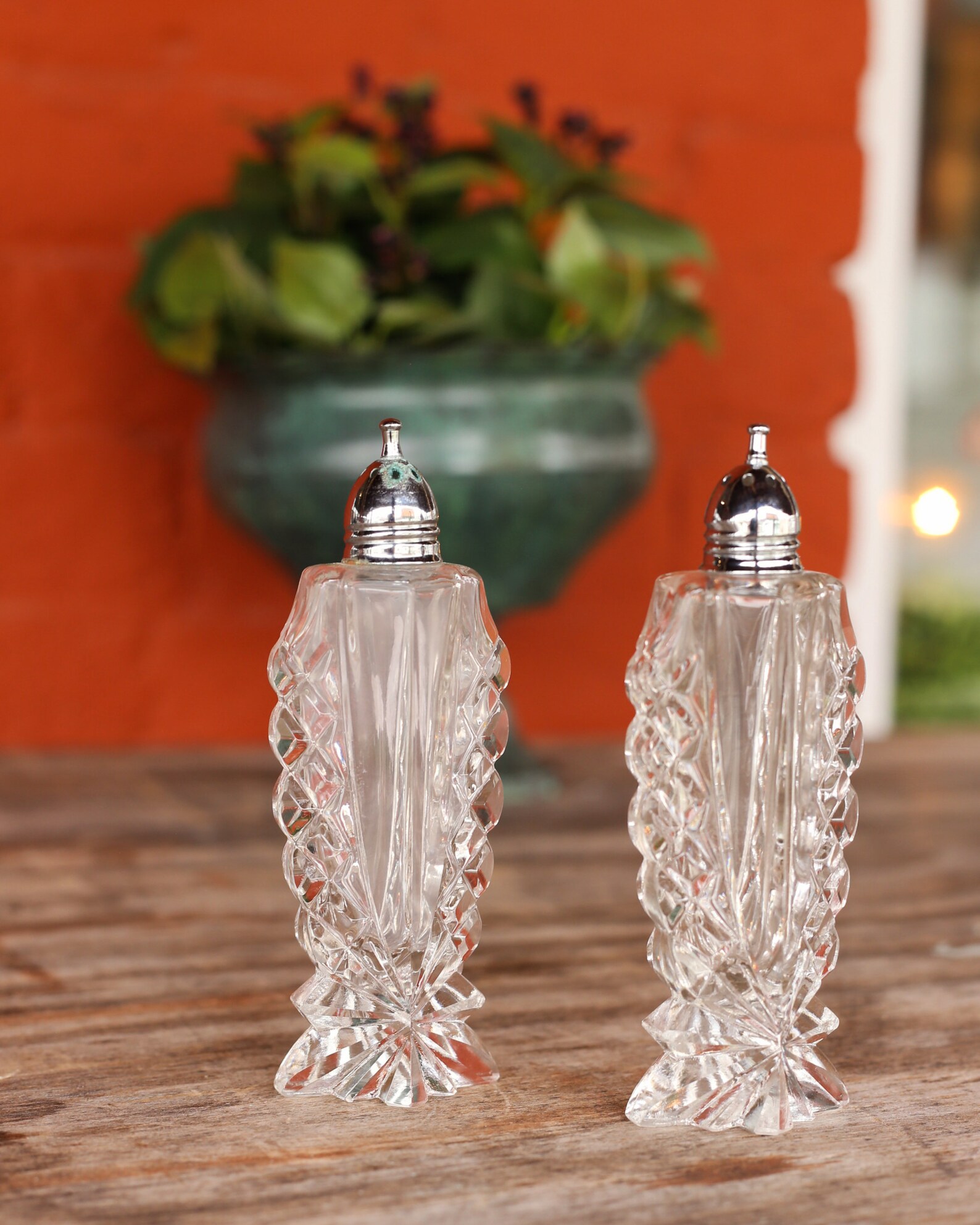 Vintage Cut Glass Salt And Pepper Shakers Etsy
