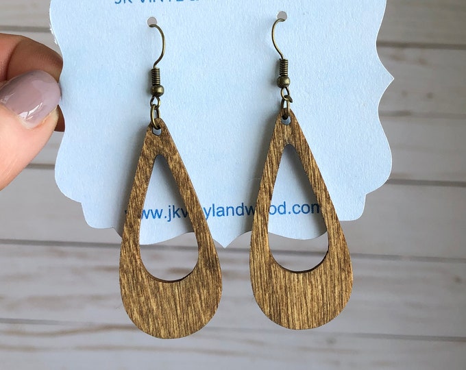 Wood Hoop Earrings, Wooden Teardrop Earrings, E141