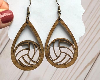 Volleyball Earrings, Wooden Earrings, Lightweight Earring, Teardrop earrings, Sport earrings, Multiple Colors, Made in Ohio E131