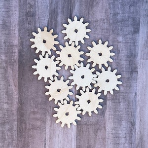 Set of 10 Wooden Gears, Interchangable Wooden Cogs