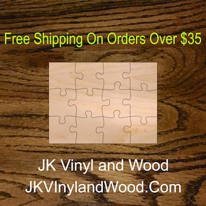 12 Piece Blank Wooden Puzzle, Laser Cut Wood