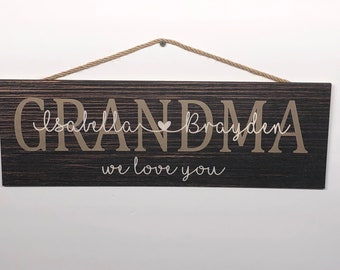 Grandma - Mothers Day, Personalized Rustic Sign for Grandma, 6x18", P140/141, Gift from Kids