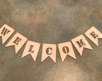 Laser Cut Pendant, Lettered Flag, Up to 18", Multiple Thickness, Unfinished Crafting Supply,  A236, Crafting Supplies, Banner