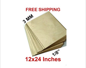 20 Pieces of 12"x24" Baltic Birch Plywood 1/8" 3MM,  Grade BB/BB, Laser Cutter Ready, Free Shipping!