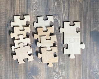 Wooden Puzzle Pieces Set of 10 Interlocking Blanks for Crafts - Custom Size & Thickness - Handmade in Ohio USA