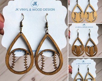 Baseball Earrings, Wooden Earrings E116