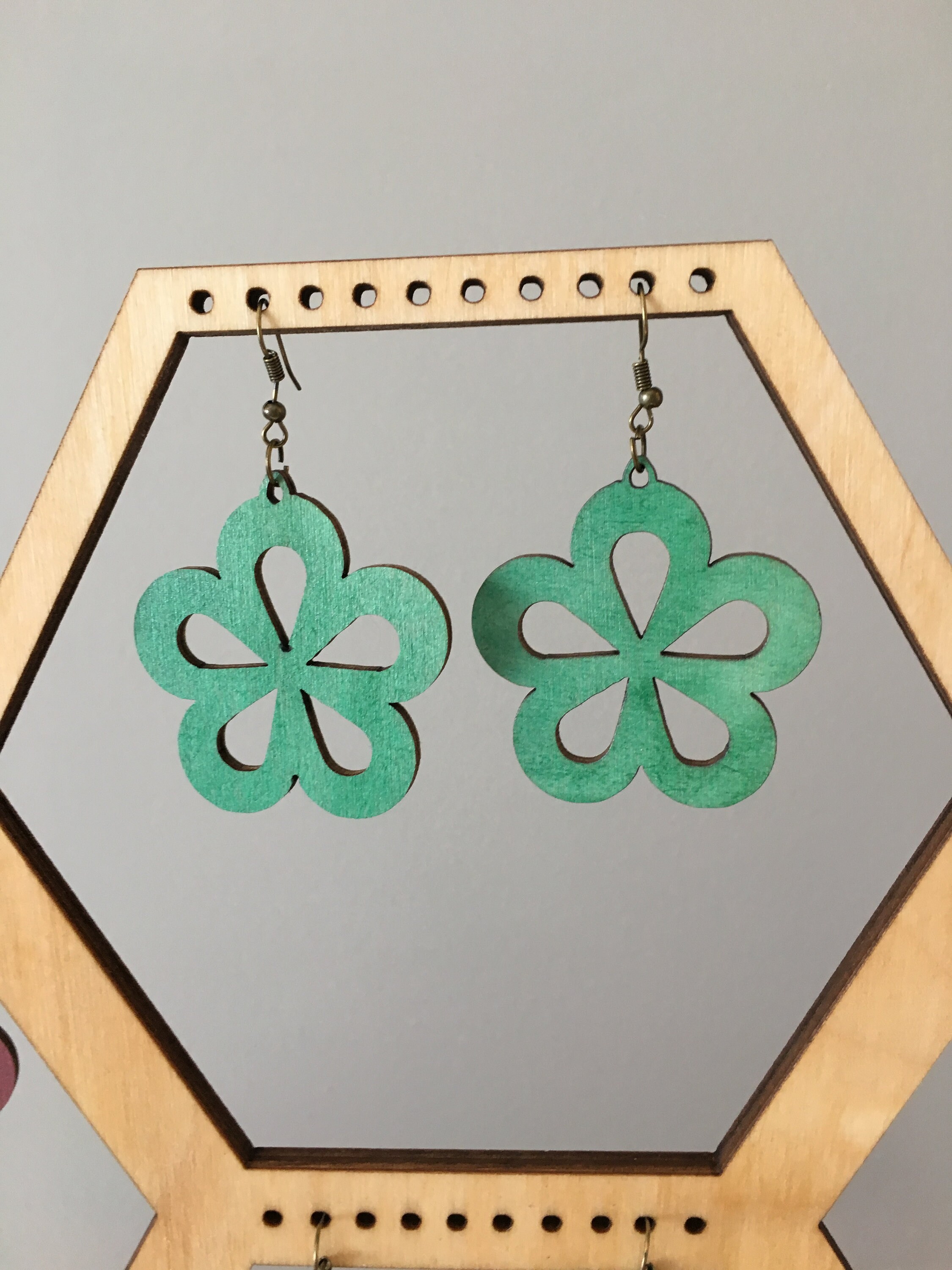 5 Petal Flower Wood Earrings, Laser Cut Wood Earrings ...