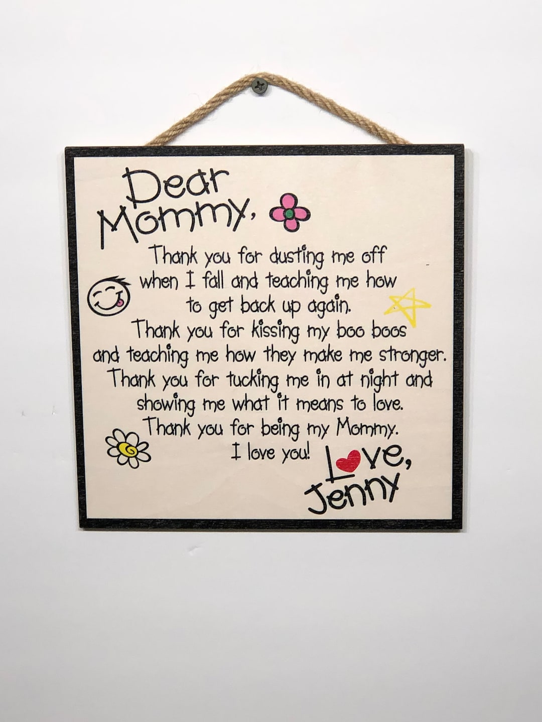 Personalized Dear Mommy Thank You Letter Wall Sign, Letter From Child