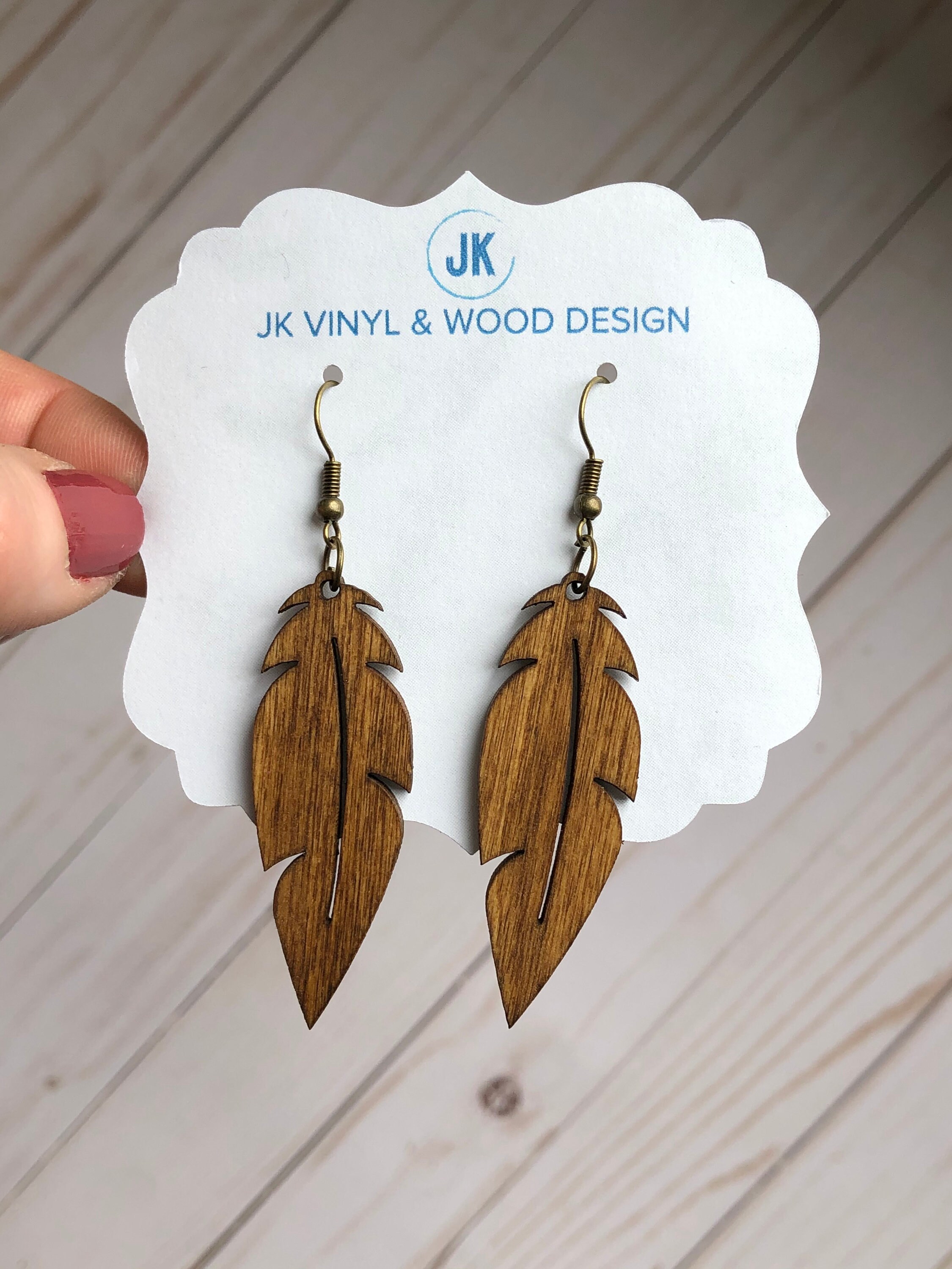 Feather Earrings Feather drop earrings Wooden Earrings Lightweight Earring Teardrop earrings Dangle Earring Made in Ohio E120