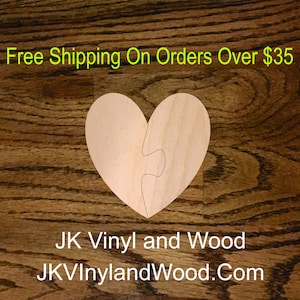 Heart Shaped 2 Piece Blank Wooden Puzzle, Any Size, Laser Cut Wood