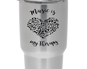 Music Heart tumbler, Music Therapy, Music decal, personalized, music gift, coffee cup, Music Cup,
