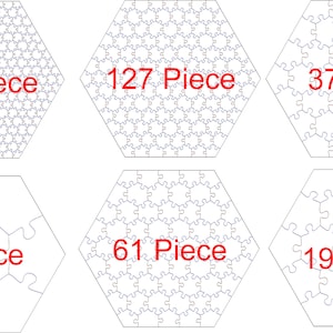 6 Different Hexagon Puzzle SVG, DXF, CDR Templates, Laser Cut Jigsaw Puzzle Template, Glowforge, VInyl Cutter