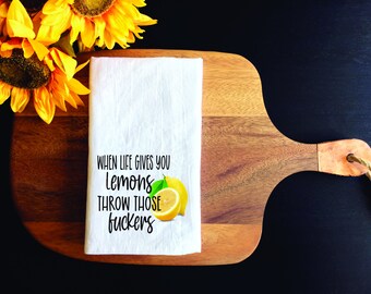 100% Cotton Dish Towels with Funny Lemon Saying for Kitchen or Home Bar - Plain Weave, Full Color Prints, T125