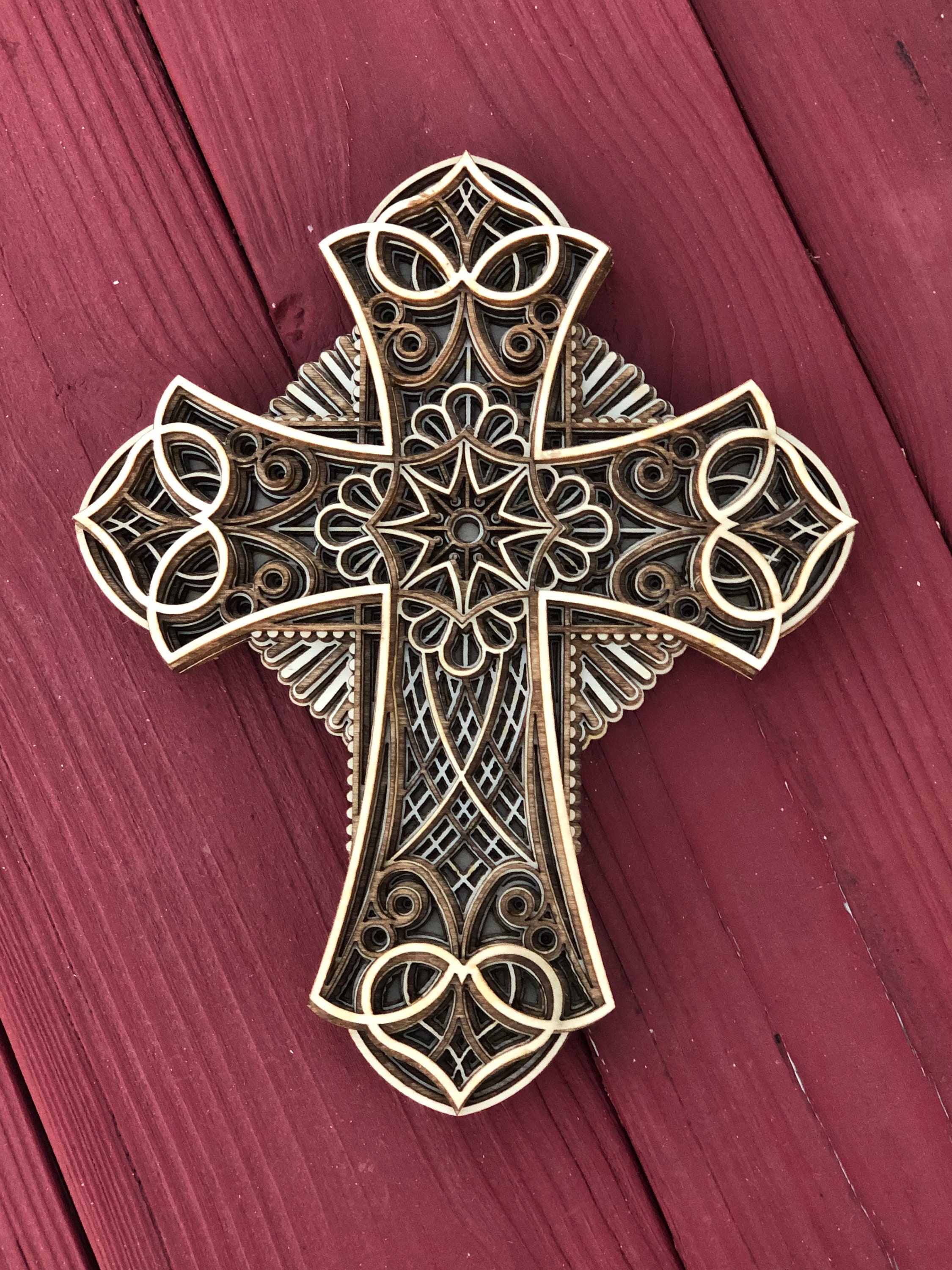 Beautiful 7 Layered Wooden Cross, Wall Hanging, Laser Cut Wood - Etsy