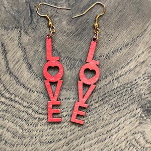Love Wooden Earrings, Multiple Colors, Handmade in Ohio, E113