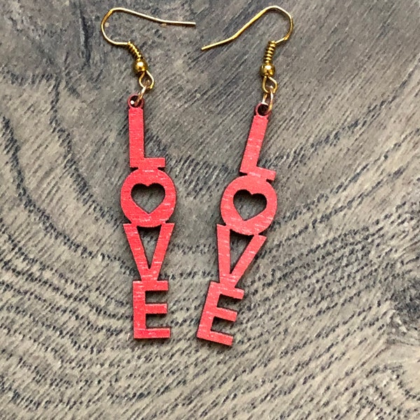 Love Wooden Earrings, Multiple Colors, Handmade in Ohio, E113