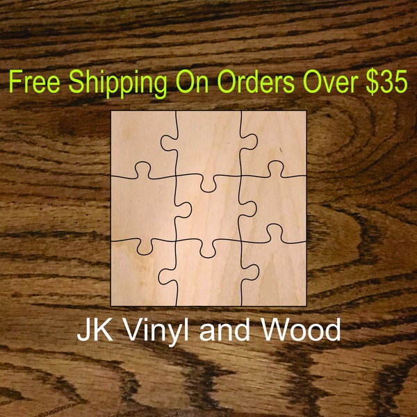 9 Piece Blank Wooden Puzzle, Laser Cut Wood