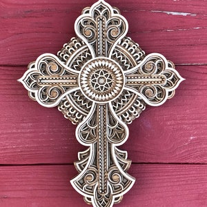 Beautiful 7 Layered Wooden Cross, Mandala Wall Hanging, 3D Laser Cut Wood, M104