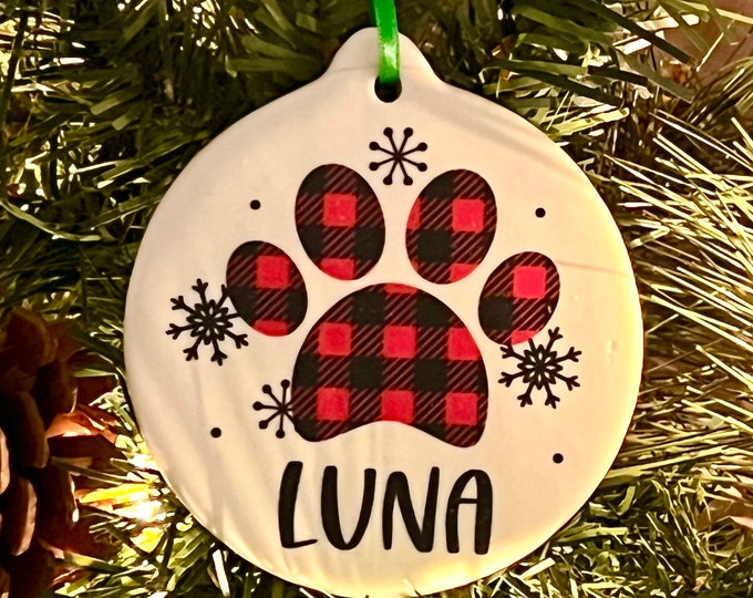 Personalized Paw Print Ceramic Christmas Ornament , Dog Ornament, Free Shipping O100